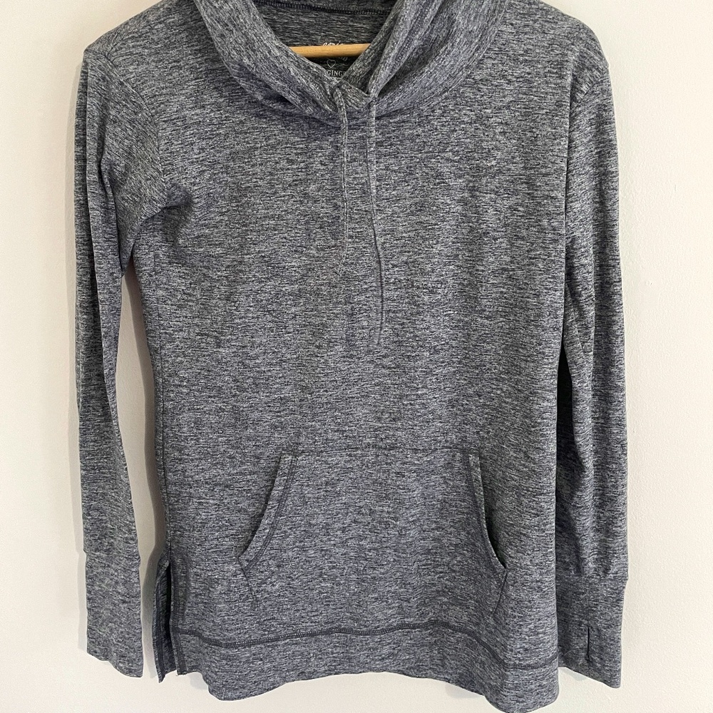 Aerie Stretch Workout Top with Cowl Turtleneck Heather Grey XS